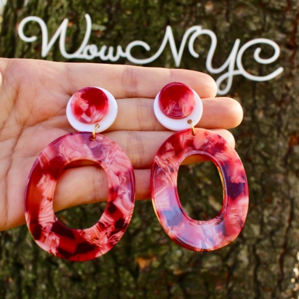 New‎ Chunky Oval Layered Acrylic Dangle Earrings